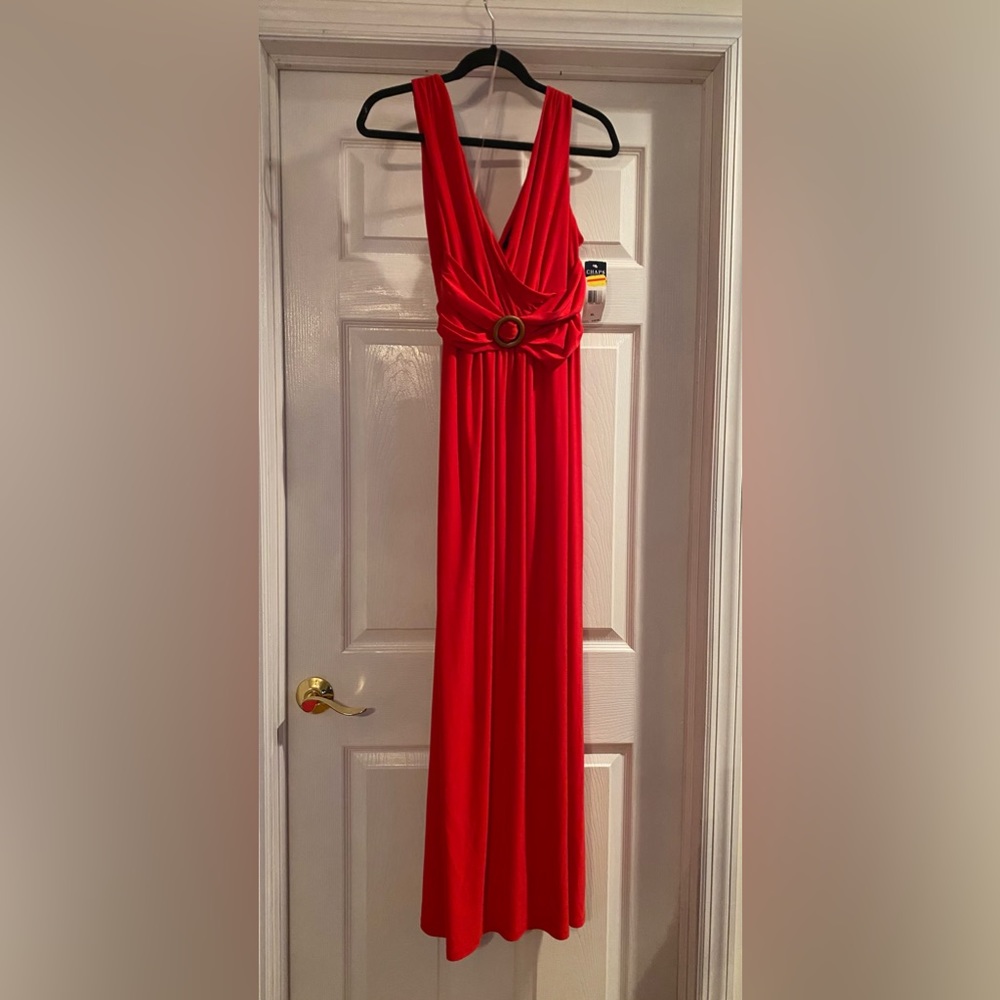 Chaps -Womens Full Length Red Gown- Drape Neckline- Sleeveless- Size XL - NWT